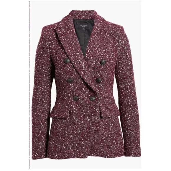 NWT RAG & BONE "Preston" Burgundy Tweed Boucle Double Breasted Blazer Jacket 2 - Picture 8 of 16